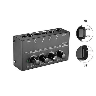 HA400 Mixer audio stereo Amplificatore per cuffie Ingressi RCA a 4 canali Controlli volume separati con alimentatore US/EU