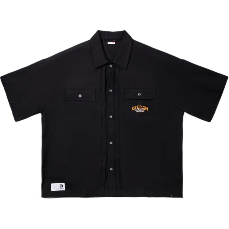 

Li Ning Рубашка с пуговицами и надписью, мягкая, удобная, дышащая, универсальная, с коротким рукавом, мужская, черная ASHV263-2 L