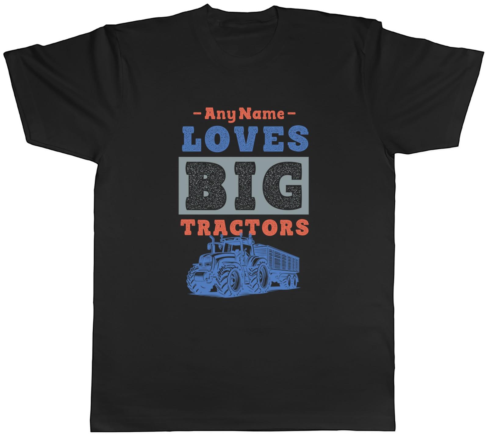 Personalised Any Name Loves Big Tractors Farming Mens T-Shirt Tee Gift Top L