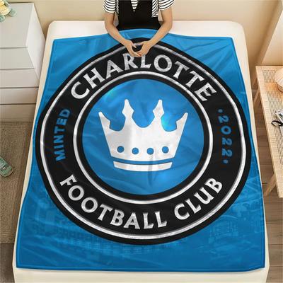 Charlotte FC, Couverture en Flanelle à Motif, Haute Qualité, Confortable pour Toutes les Saisons, Décoration de Maison, Chaleur et Confort, Parfaite pour les Cadeaux.