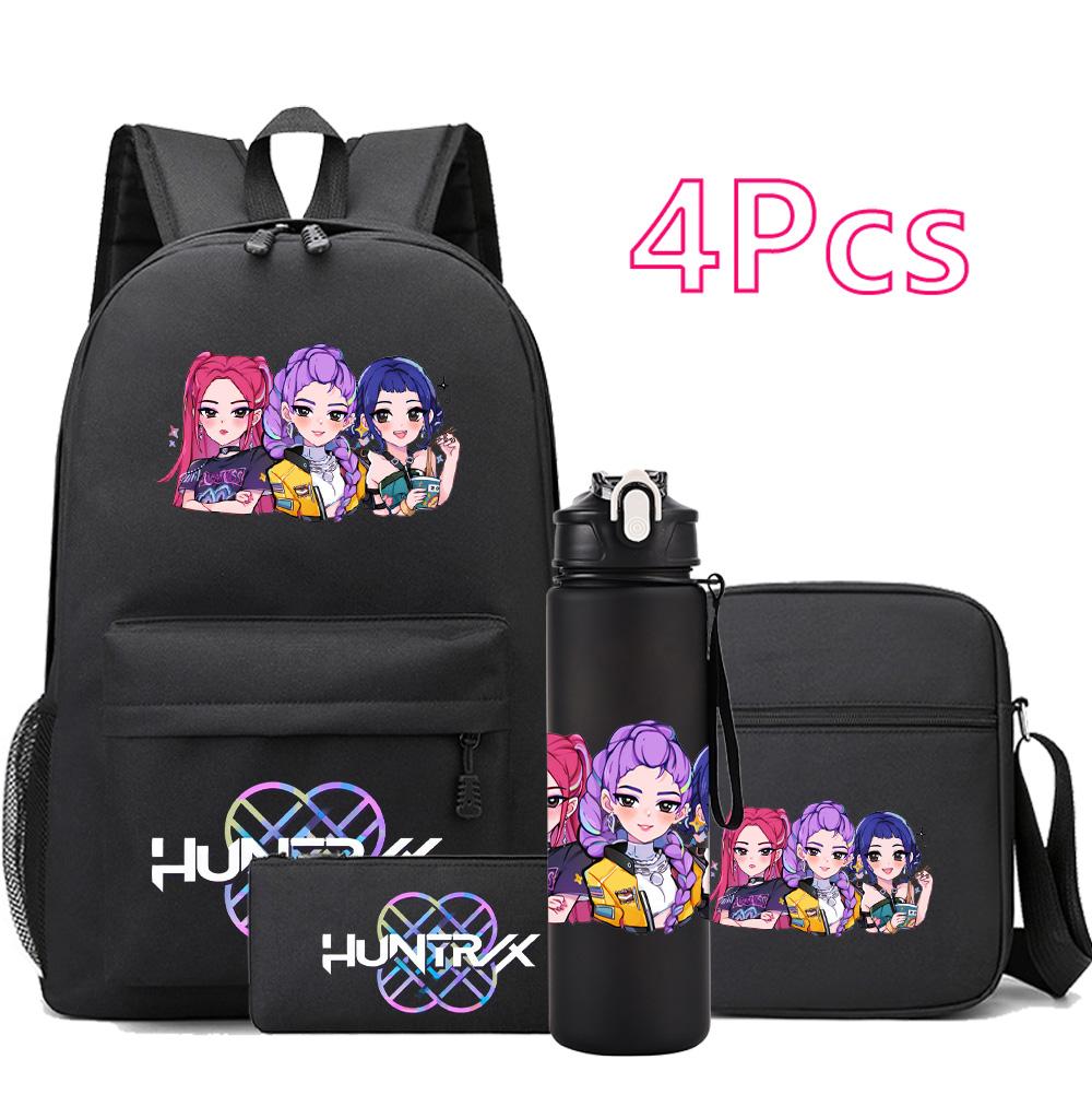 4Pcs/set New Cartoon Kpop Printed Backpack Large Capacity Bookbag Shoulder Bag Case Bag with 750ml Water Bottler Boy Girl School Bag Kid Gift