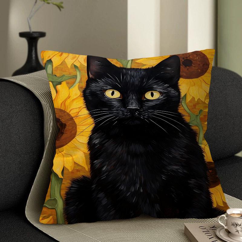 Monet Black Cat Van Gogh Sunflowers Pillowcases Home Bedding Decorative Pillow Cover Wedding Super Soft Pillow Case