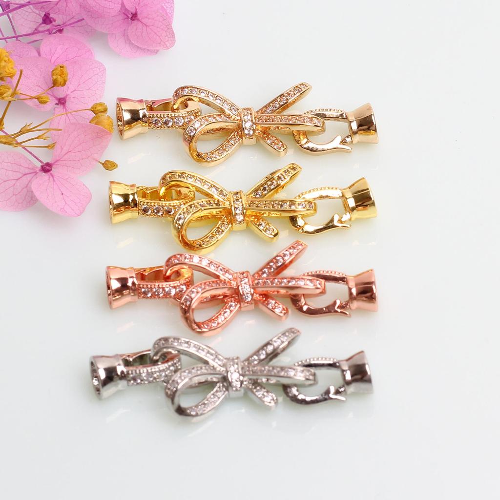 14k Goud Gevuld Zirconium Strik & Parel Bloemvormige Gesp voor DIY Sieraden Accessoires