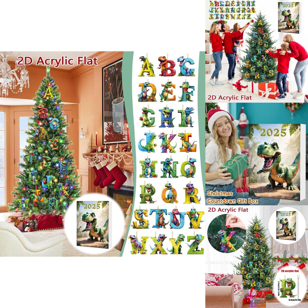 Dinosaur Christmas Countdown Calendar With Acrylic Dinosaur Figurines For Holiday Decor