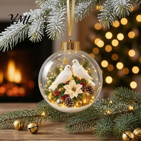 3D Holiday Character Figurines Christmas Faux Crystal Ball Hanging Ornaments with Warm LED Decorative Gift Souvenirs Lights, Luminous Tree Pendant for
