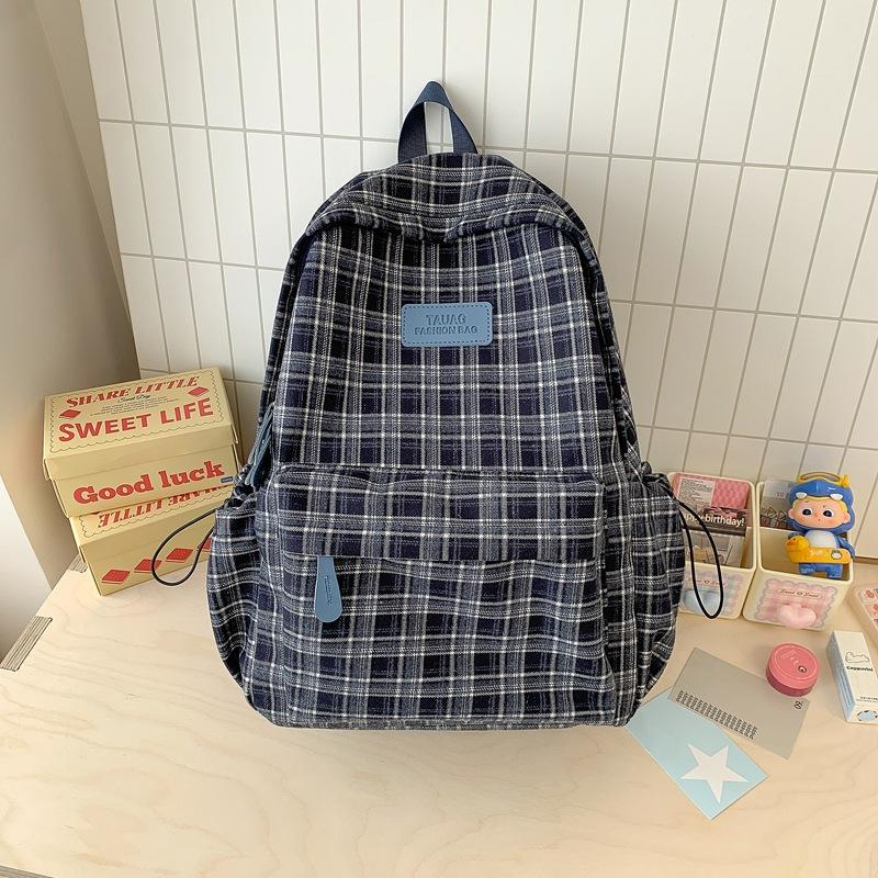 Schoolbag Autumn and Winter New Retro Plaid Backpack Female College Student Korean Version Large Capacity Lightweight Backpack College Style