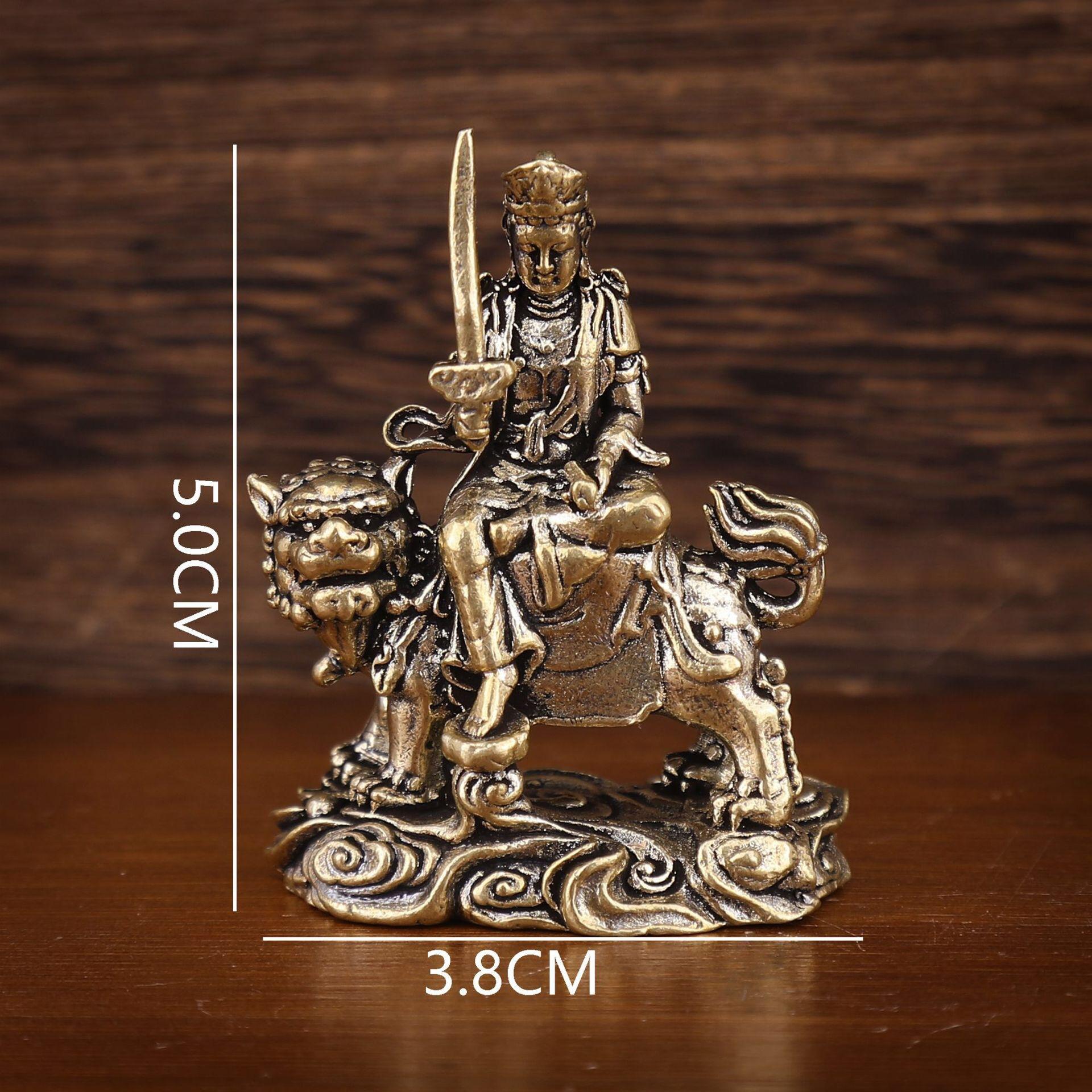 Будда Бодхисаттва Бронзовая Настольная Фигурка Статуя для Автомобильного Сиденья Едущий Манджушри