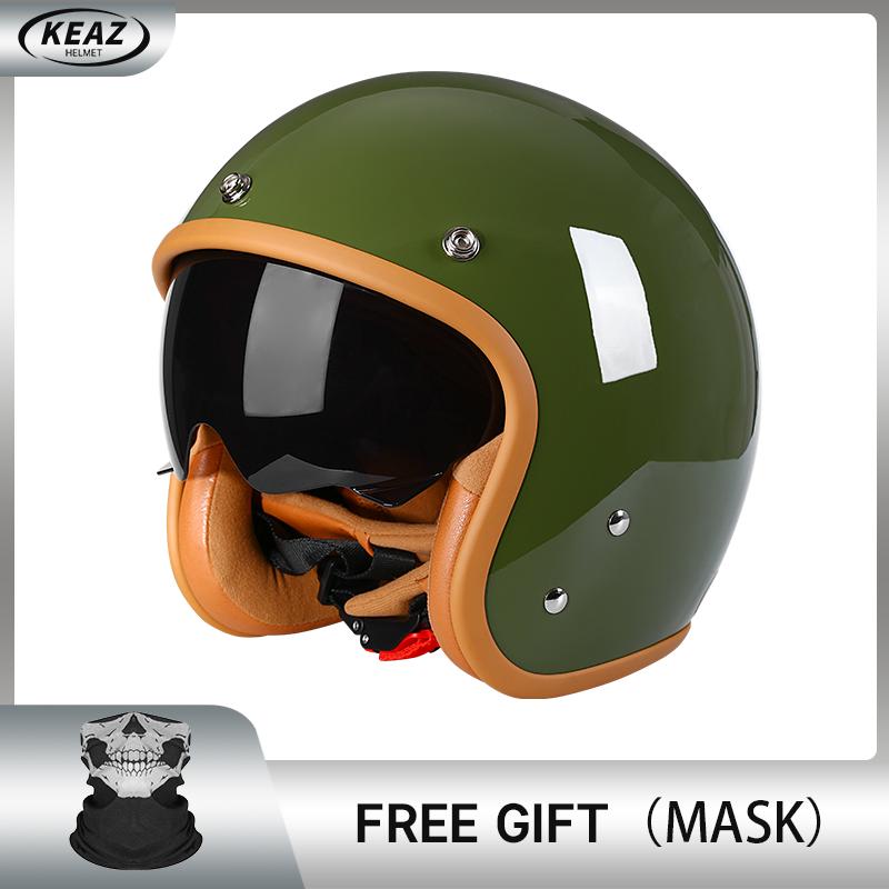 Bright Avocado Green DOT 3/4 Open Face Motorcycle Retro Motorbike Helmets Vintage Chopper Bike Scooter Capacete De Moto