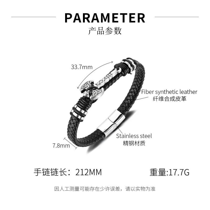 Leather Bracelet Men s Stainless Steel Personalized Trendy Titanium Axe Braided