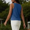 Γυναικείο Αμάνικο Τζιν Γιλέκο Slim Fit Casual Κοντό Γιλέκο Ελαφρύ Διαπνέον Ύφασμα Καλοκαιρινό Φανελάκι με Στρογγυλή Λαιμόκοψη και Τσέπη