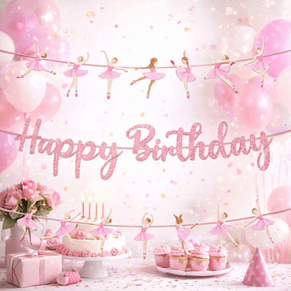 Paper Material Ballet Birthday Banner Pink Color Ballet Theme Set  Birthday Party