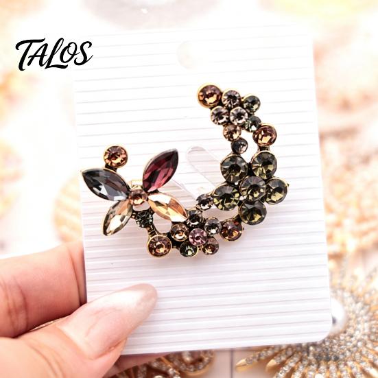 Women Brooch Pin Vintage Flower Pin, Floral Wreath Lapel with Colorful Rhinestones, Jewelry Accessory for Clothing Dress Coat Bags Scarves