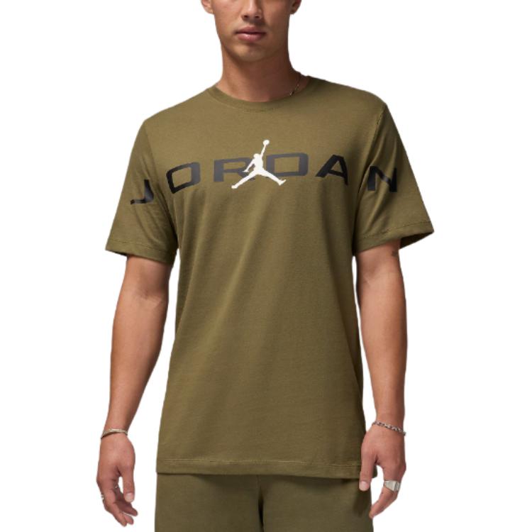 

Jordan Letter Logo Print Versatile Soft Fashion Short Sleeve T-Shirt Men Tops Olive-Green HJ2358-222 XXL