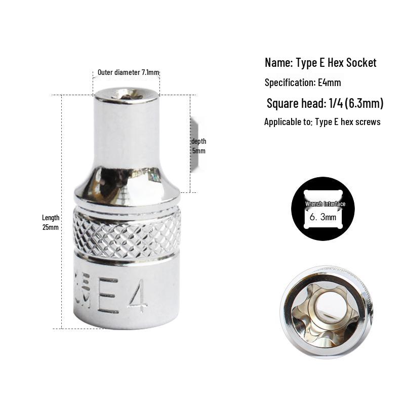 E-Typ Sternnuten-Steckschlüssel-Satz: Enthält E8, E10, E12, E14, E20 Köpfe - Größen Groß, Mittel, Klein.