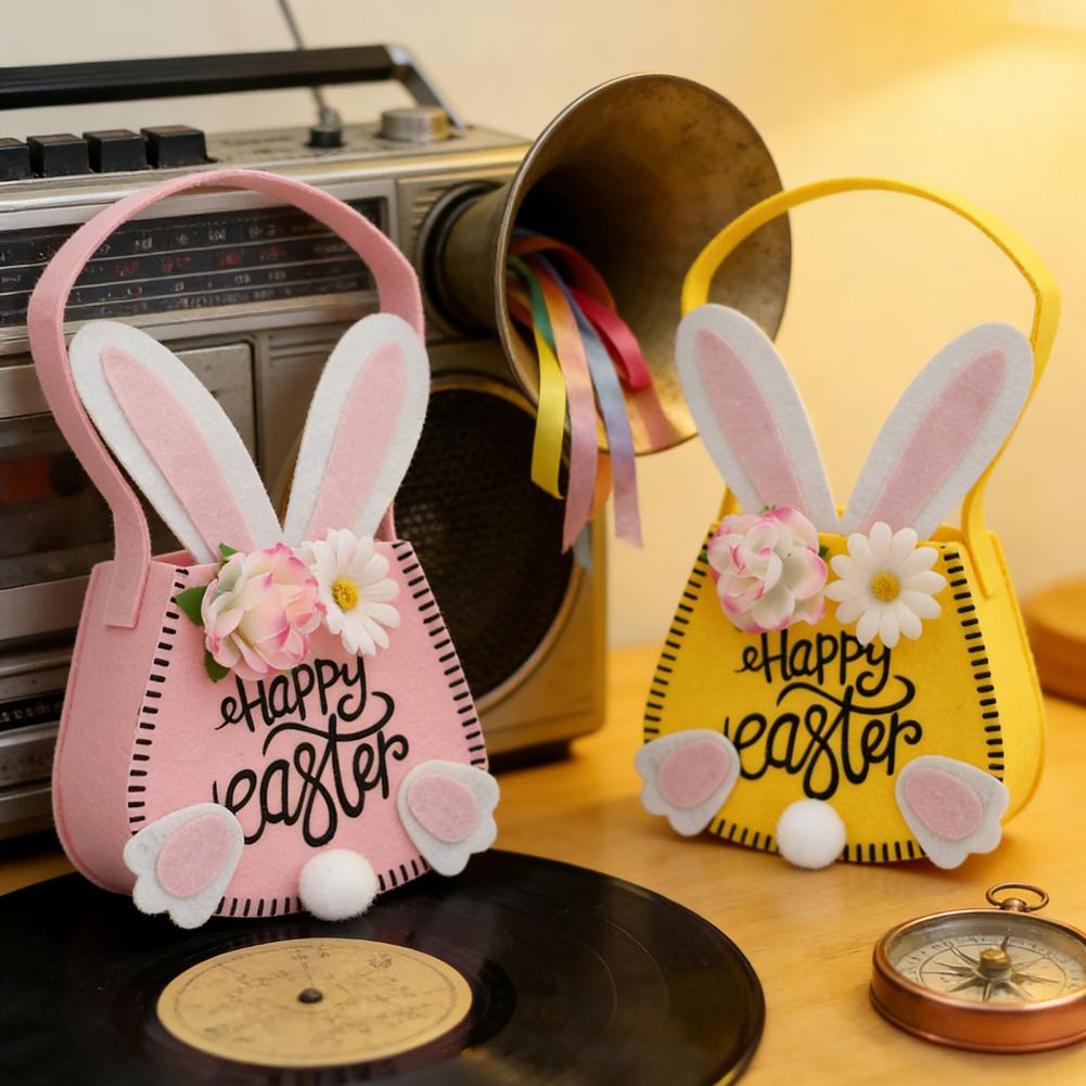 Oster-Tragetasche mit Henkeln Wiederverwendbare Osterhase-Geschenktasche mit Hasenohr und Blumen für Kinder Oster-Geburtstagsfeier Gastgeschenke
