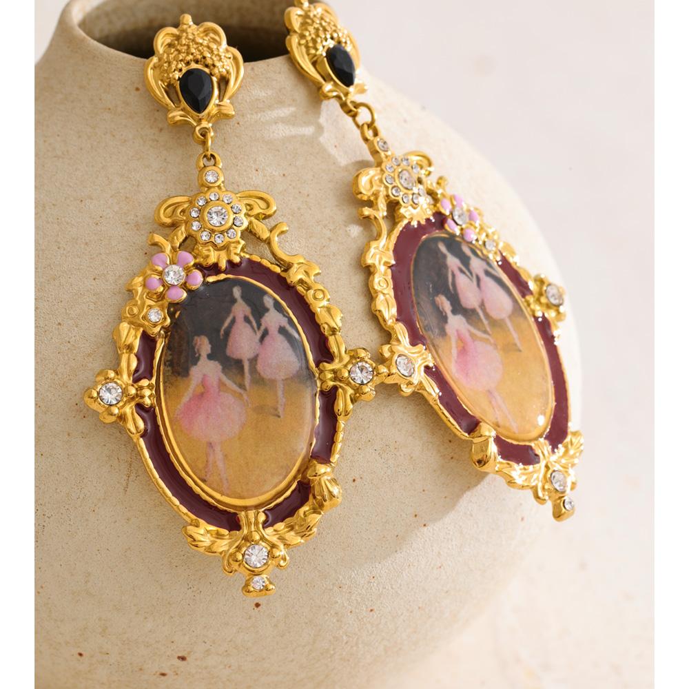 Eetit French Stainless Steel Oval Ballet Girl Drop Earrings 2025 New Arrivals Retro Design Attractive Jewelry for Ladies Gift