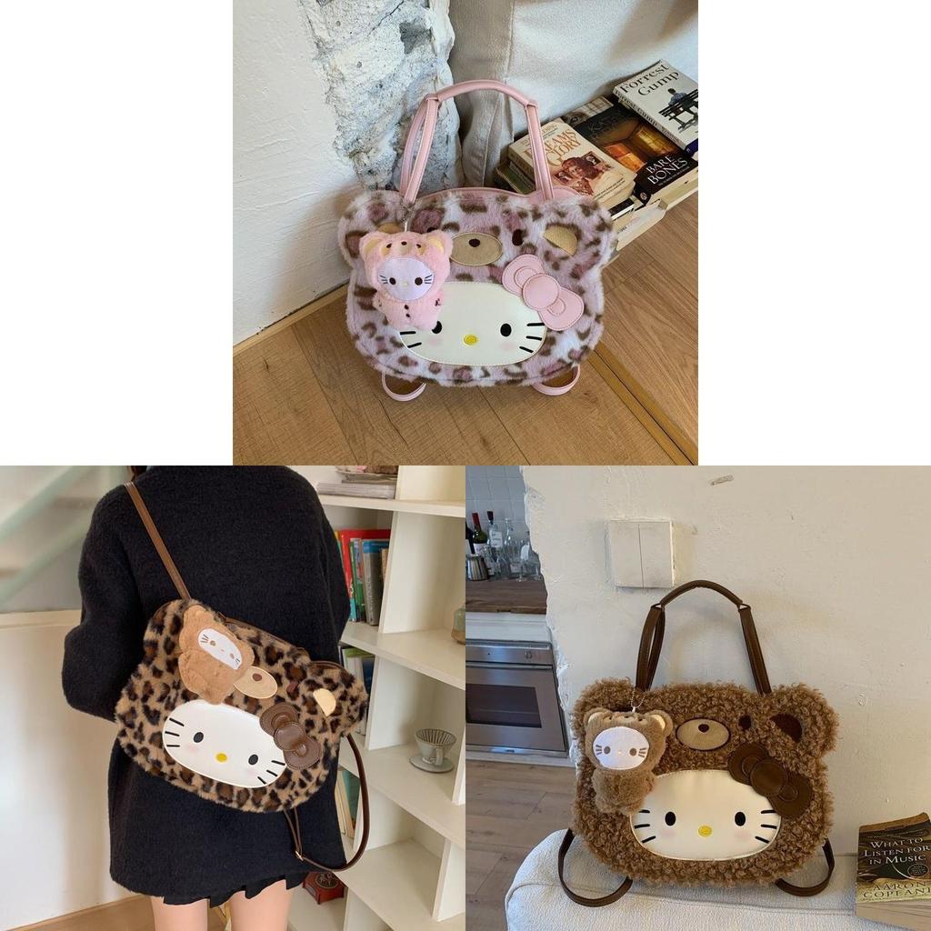 Hello Kitty Cartoon Plush Faux Leather Backpack For Daily Use And Storage