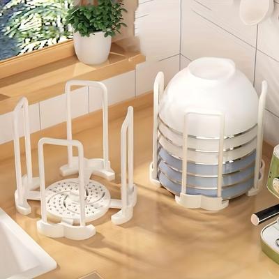 Adjustable Plastic Bowl Rack - Retractable Kitchen Cabinet Organizer for Plates, Bowls, and Basins - Space-Saving, Drainable Storage Solution for Home