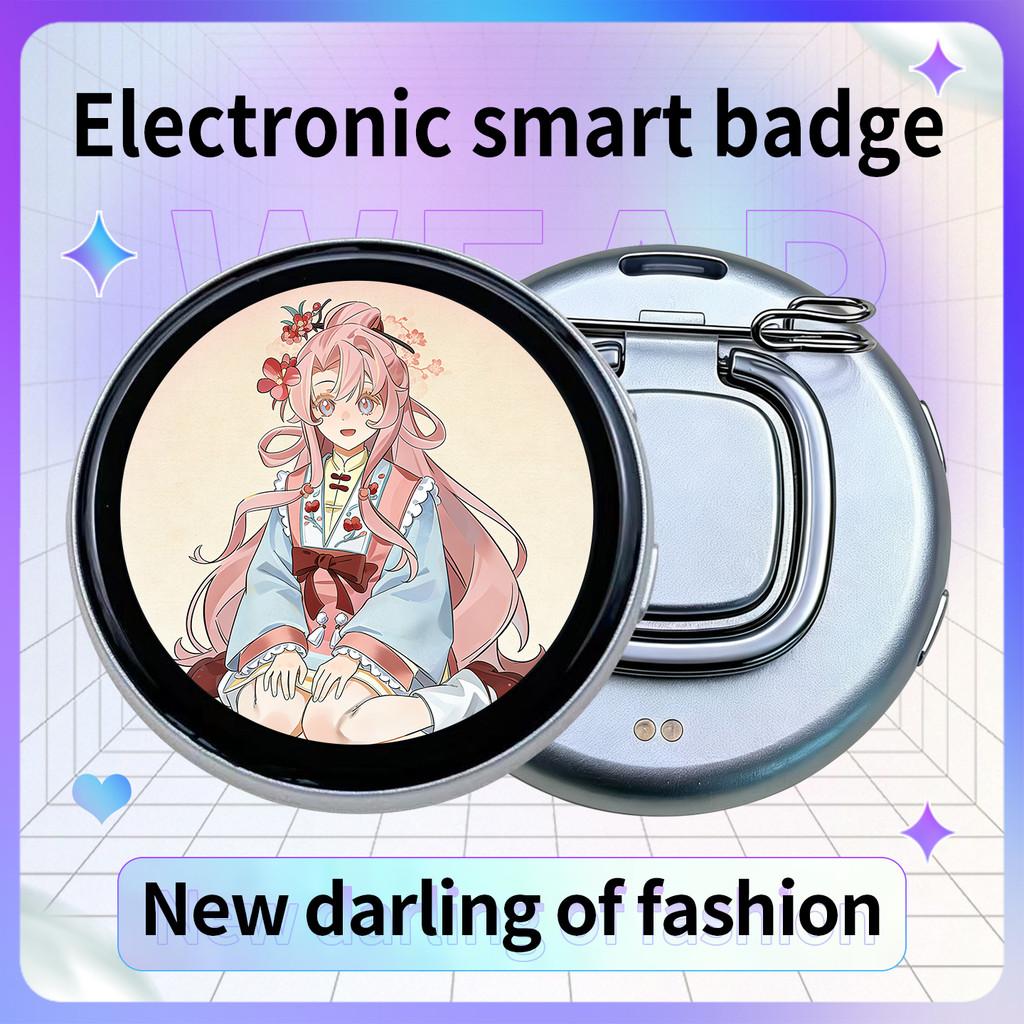 

Magnetic Electronic Dynamic Badge 1.85 HD Touch Screen Dynamic Display Bluetooth Instant Image Sharing Badge for Anime Fans серебряный