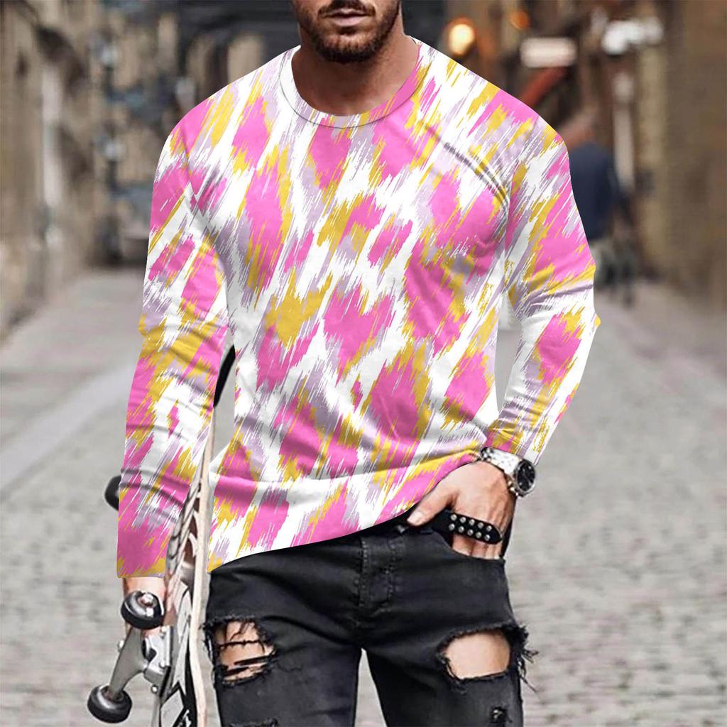 Spring and Autumn Round Neck 3D Love Printed Top Valentine's Day Themed T-shirts Fashionable Casual Long Sleeved Men's T-shirts