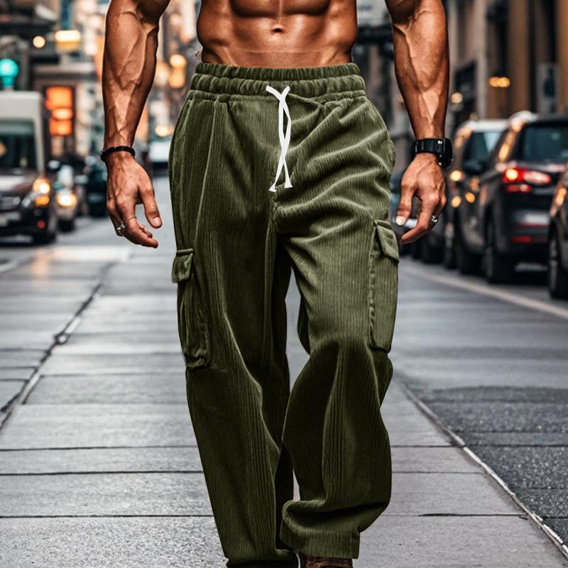 Spring and Autumn Corduroy Men's Retro American Loose Tooling Multi-pocket Straight Casual Trousers