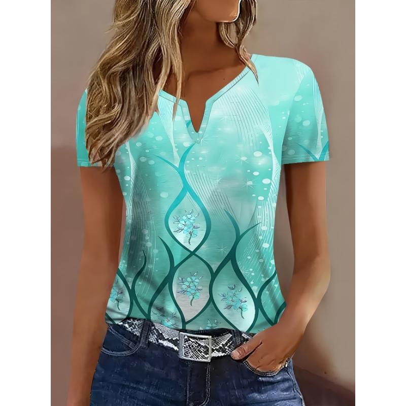 European and American Fashion V-neck Short Sleeved Women's T-shirt
