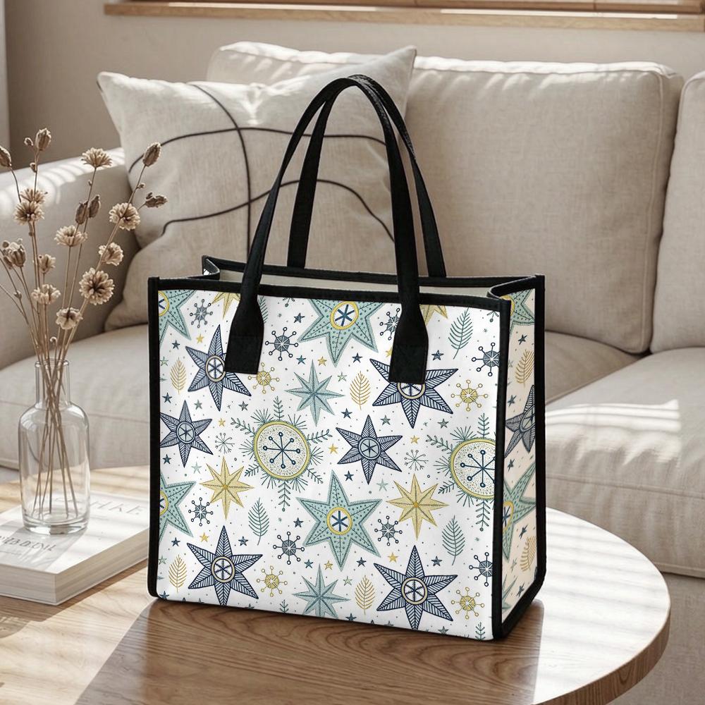 Winter Snowflake Pattern Canvas Tote Bag Casual Daily Reusable Shopping Handbag for Women Outdoor Use