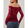 Pure Desire Spice One Line Neck Lace Top Women's New Sexy Slim V-neck with Elegant Off-the-shoulder Long Sleeve T-shirt