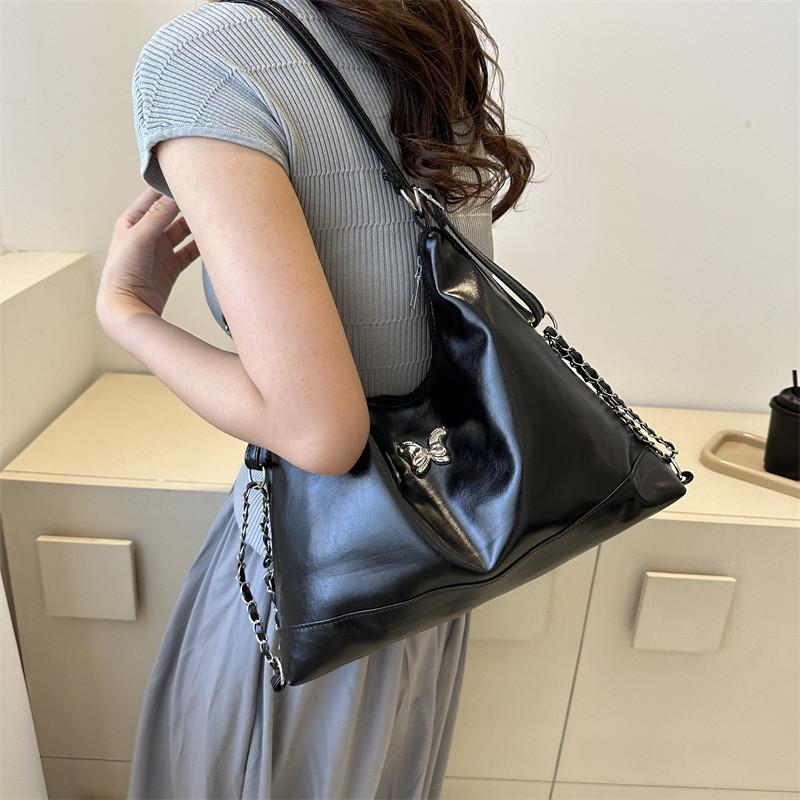 Trendy Korean Style Soft Pu Leather Shoulder Bag In Black White Silver