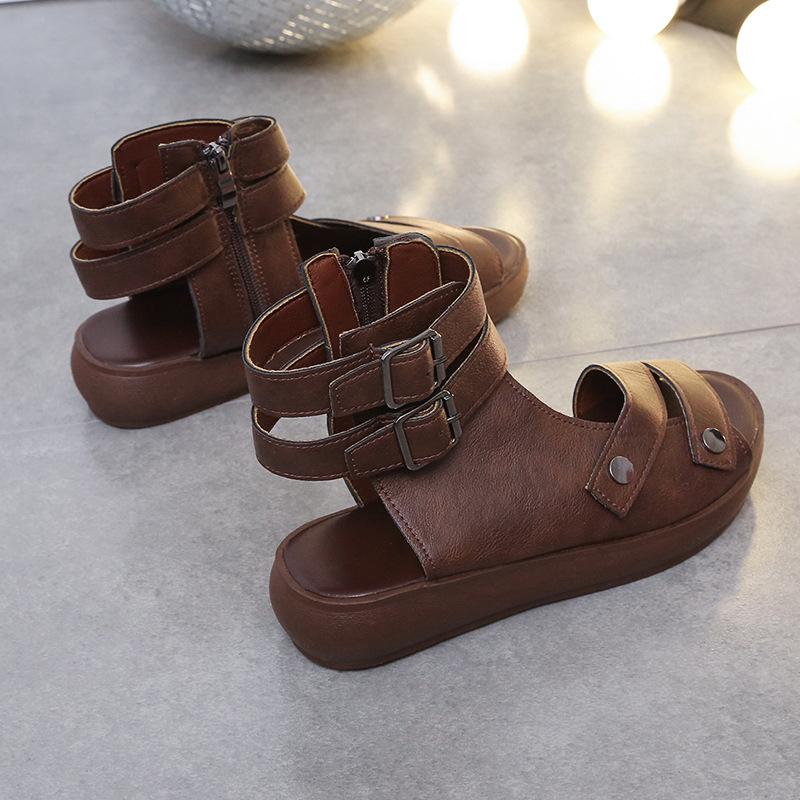 

2025 лето новые римские туфли женские на высоком каблуке модные женские туфли высокие мягкая кожа танкетка крутые ботинки платформа сандалии женские 41 коричневый