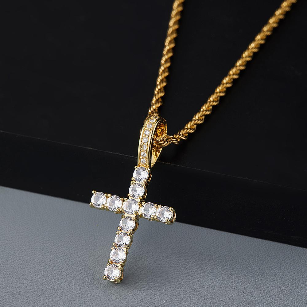 Classic Zircon Cross Necklace Iced Out Hip Hop for Men and Women Bling Pendant Punk Jewelry Gifts