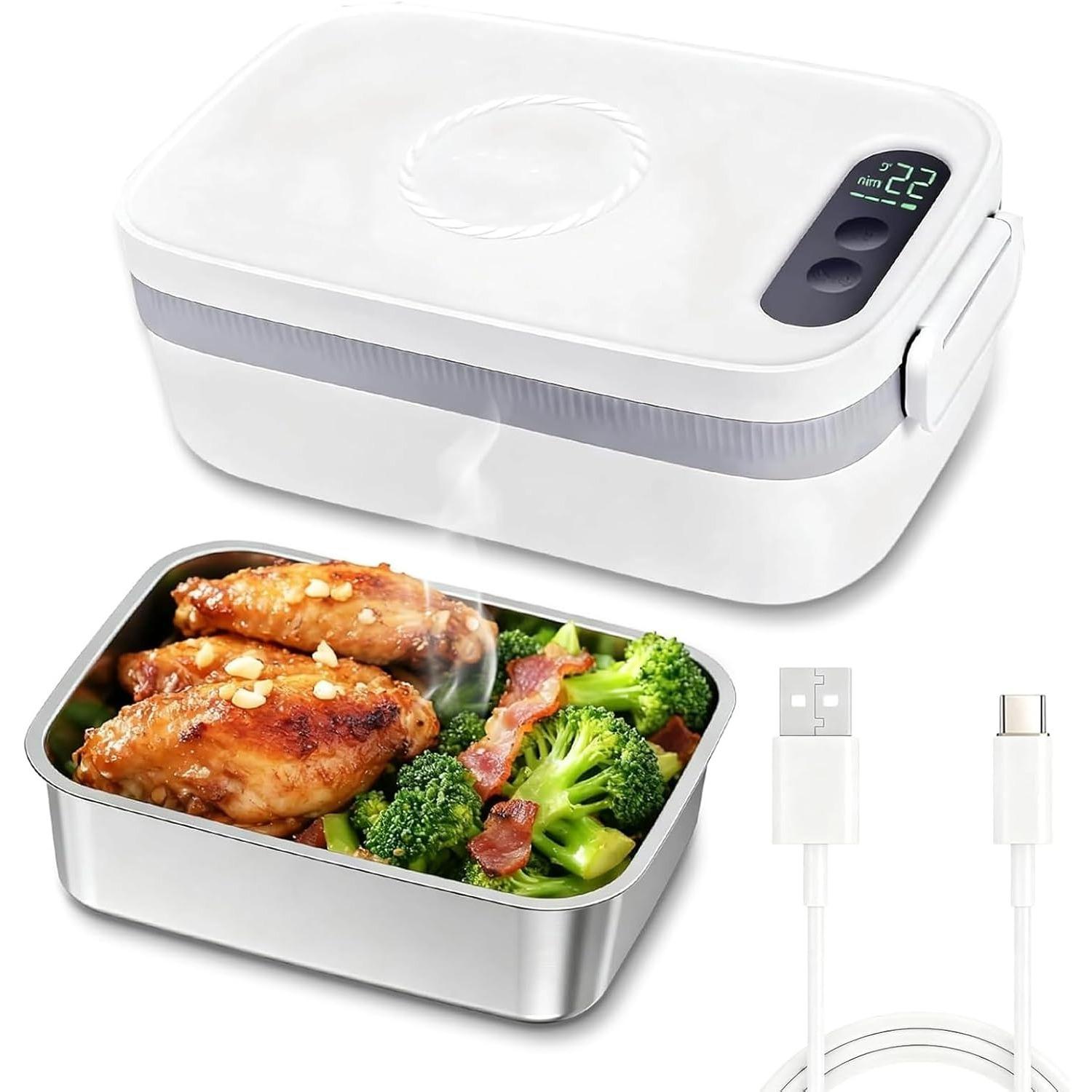 

Cordless Electric Lunch Box for Adults,1L Rechargeable Heated Lunch Box with Timer,Car Food Warmer and Portable Heating Food Warmer Lunch Boxs белый