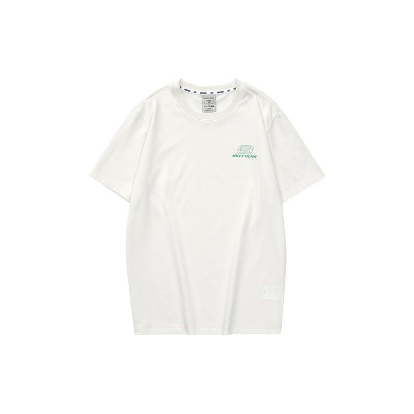 Skechers Loose Fit Round Neck Logo Print American Vintage Short Sleeve T-Shirt Unisex Tops Cotton-Candy-White L223U165-0074