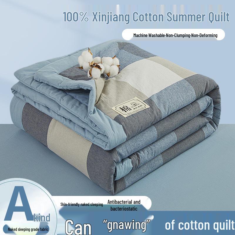 Class A Xinjiang Cotton Summer Quilt - Pure Cotton Filling, Washable, Ideal for Dorms & Single Beds