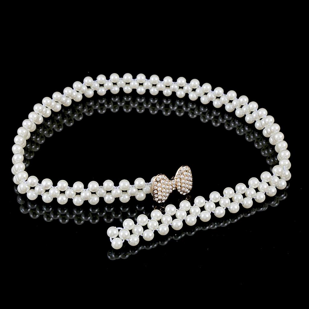 "Korean Style Rhinestone Pearl Waist Chain for Women – Fashionable, Sweet, Elastic Belt"