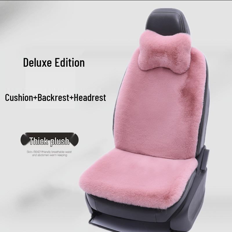 Winter Rabbit Fur Wool Heated Car Seat Cushion - Non-slip, Warm, for Single Seat with Small Waist Support