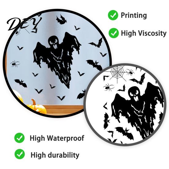 Spooky Party Decorations Halloween Static Sticker, with Witch/Ghost/Castle/Bat Horror Silhouette Patterns, Durable PVC Bat And Pumpkin Decals