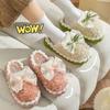 Women Fashion Winter Toe Wrap Warm Bows Cotton Slippers Thick Soft Sole Slides Female Indoor Thick Soles Non-slip Plush Shoes