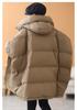 Women's Mid-Length Hooded Patchwork Pendant Down Jacket - Plus Size, Loose Fit, White Duck Down, Autumn/Winter Style