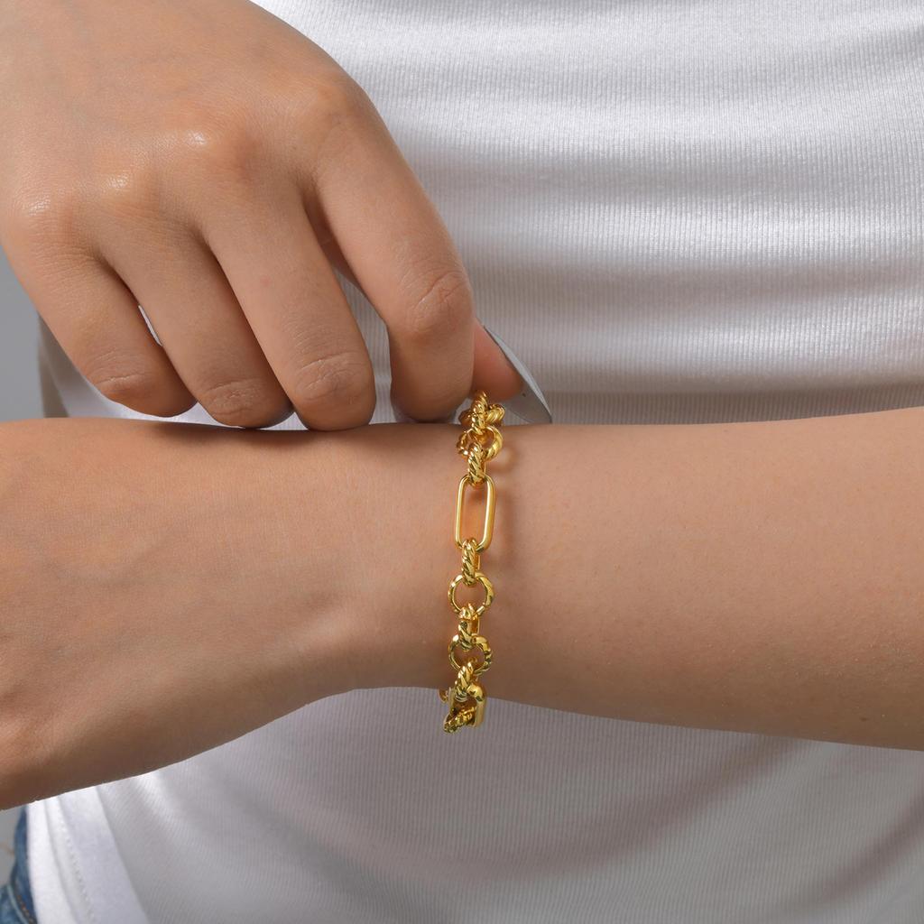 18K Gold Plated Twist Texture Bracelet Stainless Steel Chunky Chain Bracelets Waterproof Geometric Trendy Jewelry for Women Gift