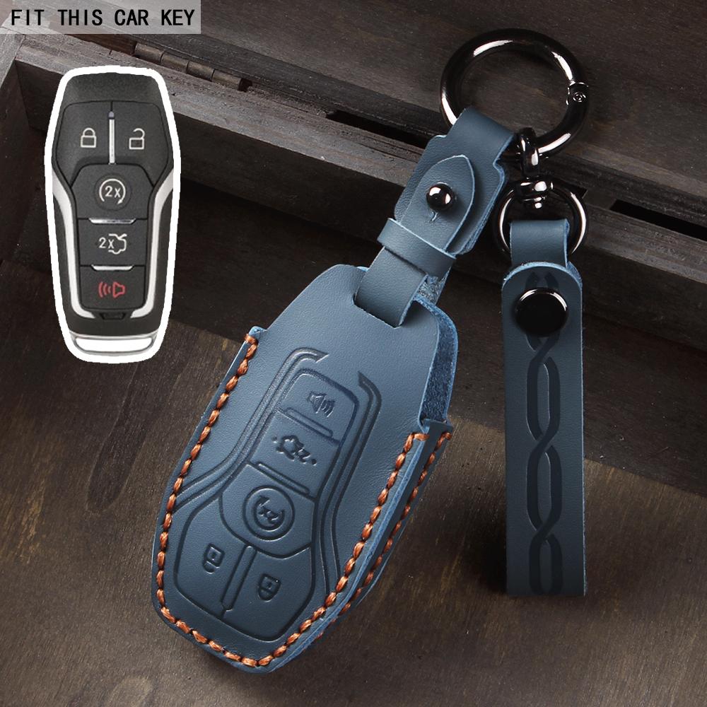 4 5 Buttons Leather Car Key Fob Case Cover Holder for Ford Fusion Explorer Mustang Edge F-150 Mondeo for Lincoln MKZ MKC MKX