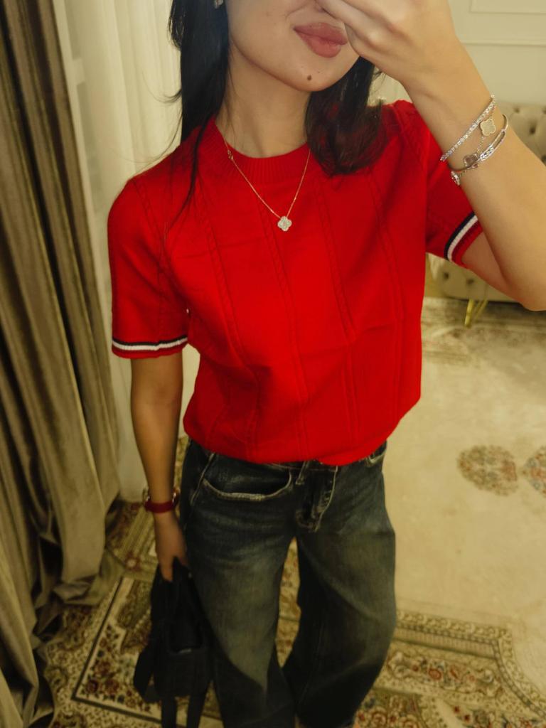 Women's Short Sleeve Knit Top Crew Neck Textured Summer Casual Tee