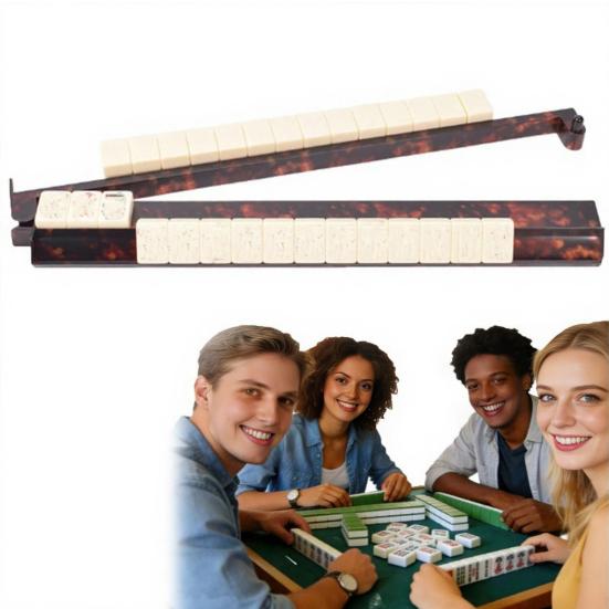 1 Conjunto de Rack de Mahjong com Padrão de Casco de Tartaruga com Empurrador Magnético Destacável Acabamento Brilhante Acrílico Porta-Peças de Mahjong Americano Régua Empurradora Mahjong