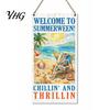 Porch Hanging Sign Summer Wooden Sign, Welcome Front Door Decor with Refresh Home Rope, Colorful Hanger for Seasonal Farmhouse Beach House Ready