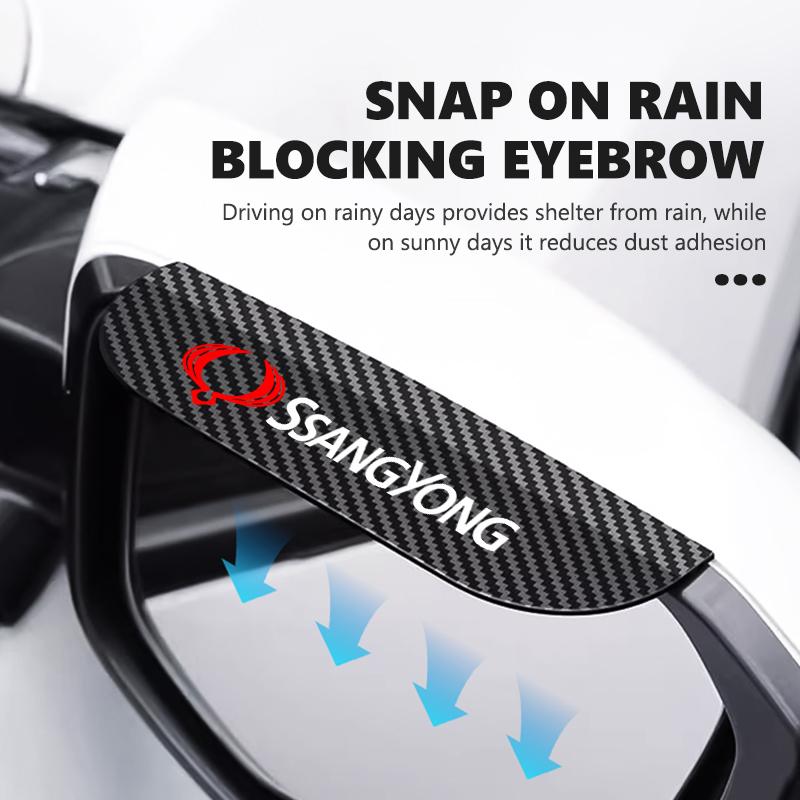 Car Rearview Mirror Rain Eyebrow Snap-On Carbon Fiber Rain Shield For SsangYong Musso Korando Rexton Torres Kyron 2 Sanka Actyon