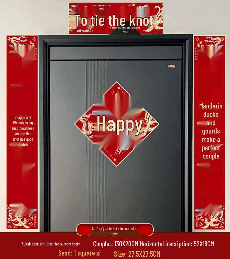 Groom s Rural Wedding Joyful Couplets & Bride s Arrival Door Double Happiness Decorations