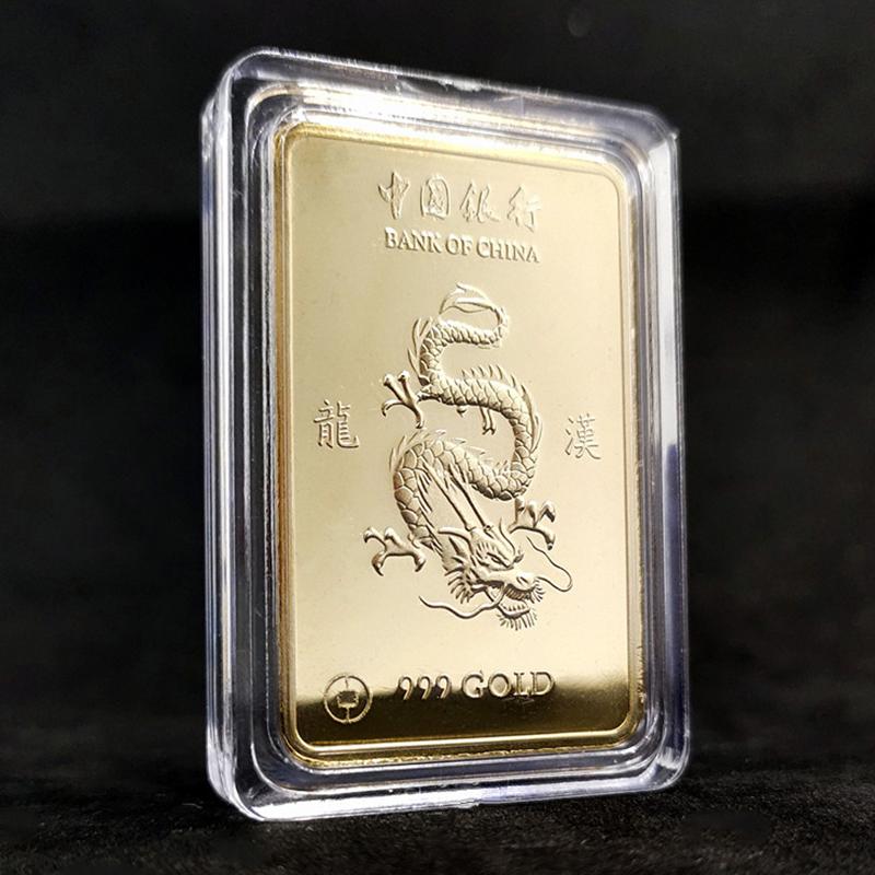 Čínský vítr Země Dragon Gold Bar Pamětní mince Yin Yang Dragon Tiger Square Mince pozlacený zlatý pruh