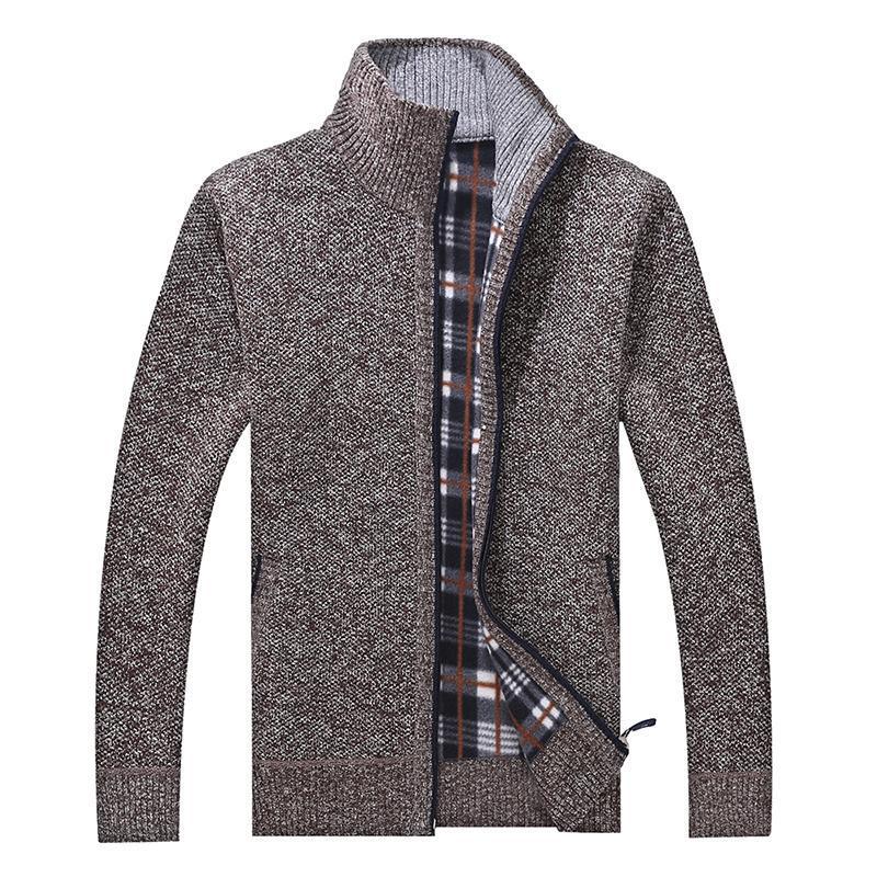 Men's Fleece-Lined Stand Collar Cardigan: Thick Knit Sweater for Autumn & Winter - Plus Size Available
