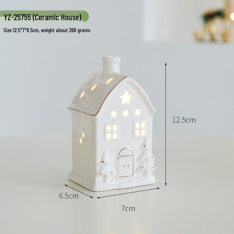Christmas Ceramic Glowing Tree House Ornament - Desktop Scene Decoration Prop & Gift