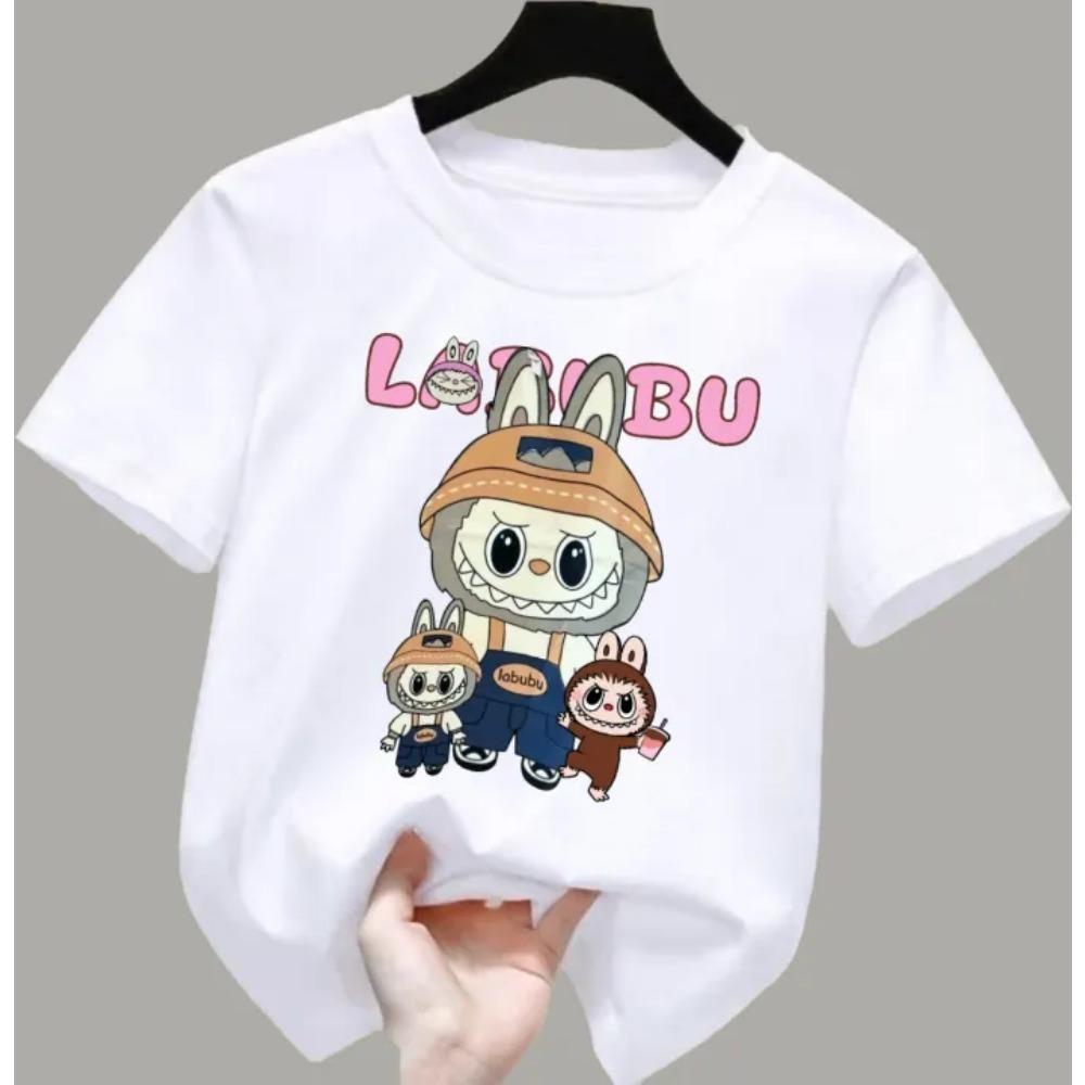 New Labubu Children's T-shirt Miner LABUBU Ugly and Cute Pattern Girl Round Neck Short Sleeve Casual Versatile Clothing